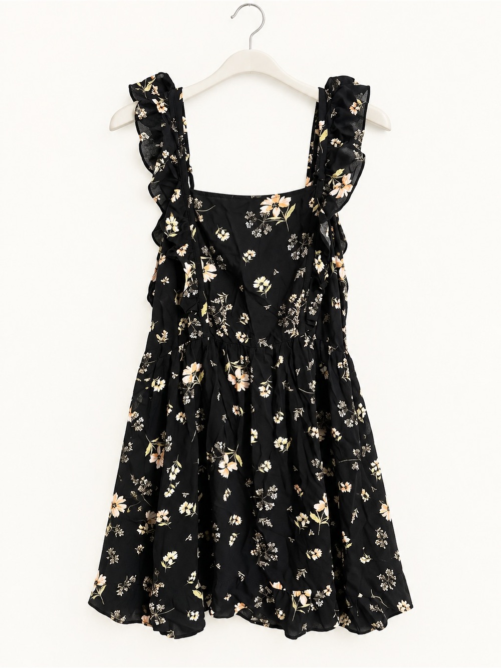 wild fable Black Floral Ruffle-Strap Dress